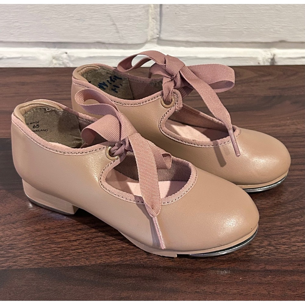 Capezio Mary Jane Tap Shoes Tan Ribbon Tie Tele Tone Taps 3800 Kids 9.5W Recital